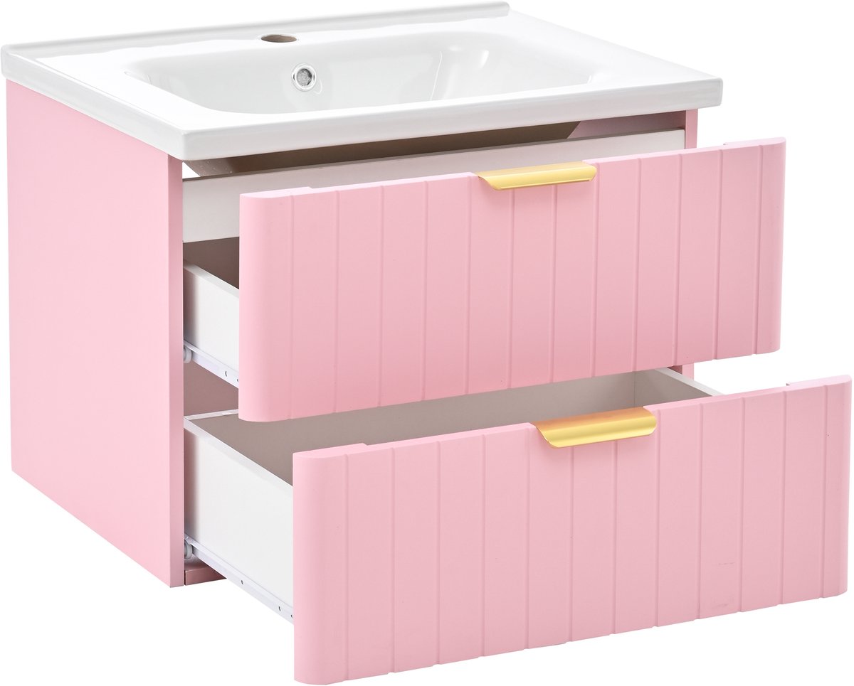 Hangend badkamermeubel roze - Wastafelonderkast - Badkamermeubel 60 cm-Wandmeubel - 60,5x47,5x47 cm- Dubbele opbergruimte- - Badkamer Roze
