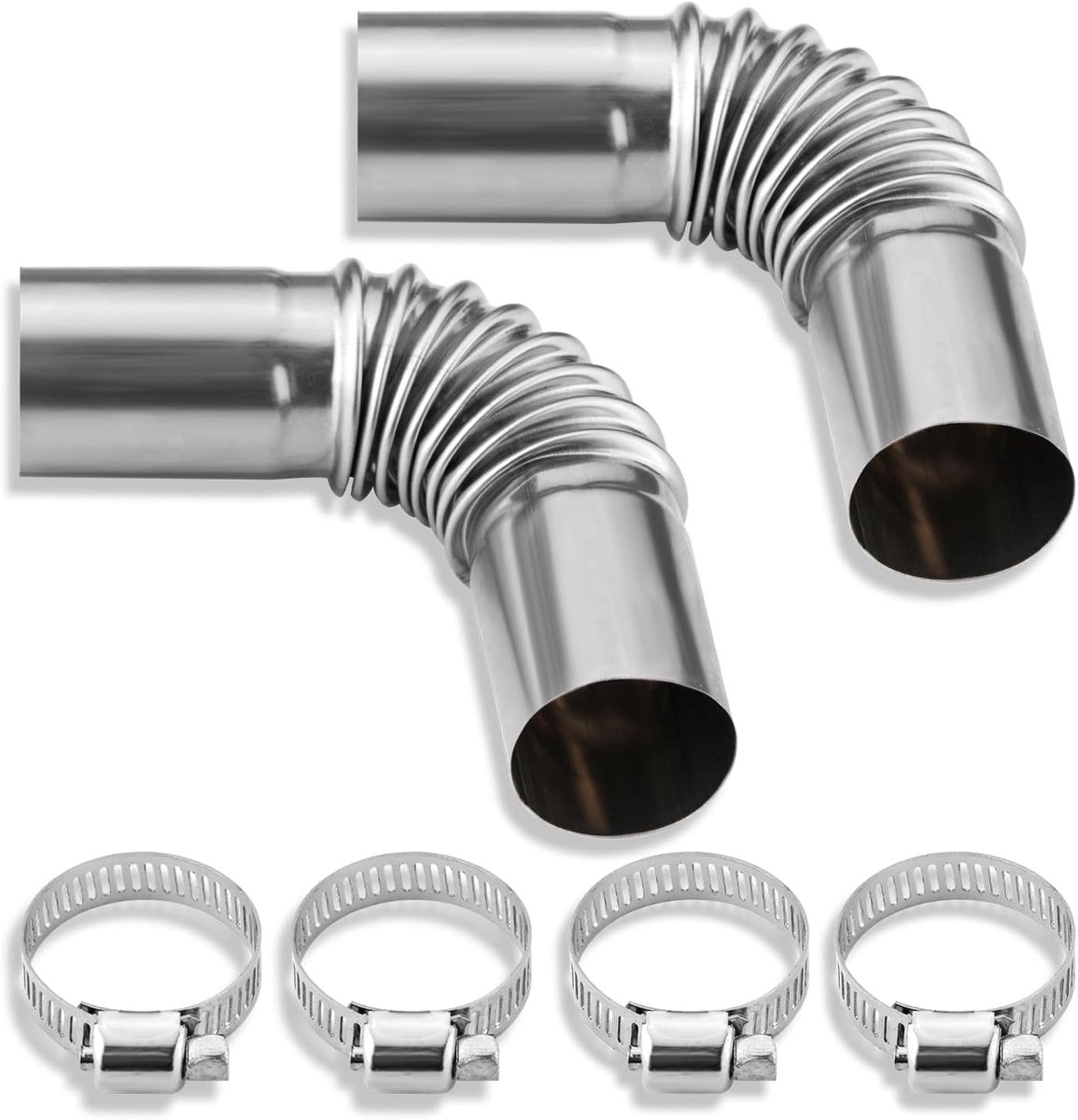 2st Uitlaatpijp Dieselkachel, Roestvrij Staal 24 mm Standluchtverwarmer Elleboogconnector Uitlaatpijp met 4 Klemmen voor Webasto Eberspacher Dieselbootverwarming 13cm Uitlaatpijpen en Tips