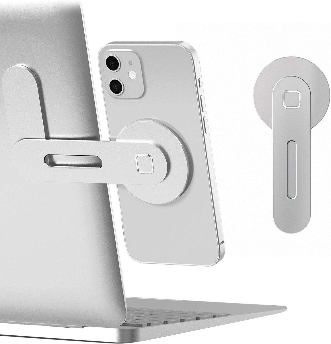 Verstelbare laptopstandaard, magnetische telefoonhouder, aluminium