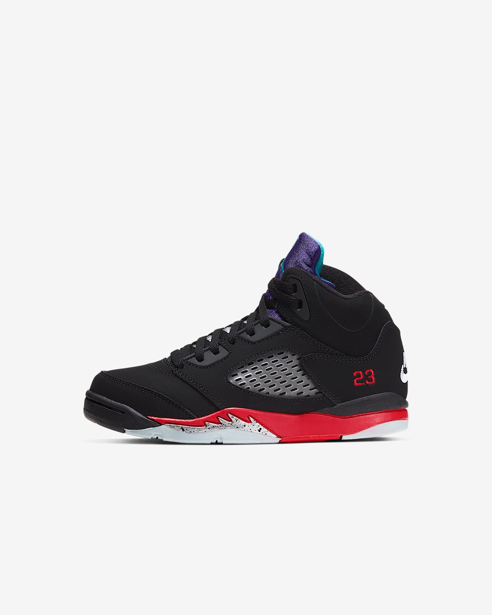 Nike Jordan 5 Retro – /Fire /Grape Ice/New Emerald Air Jordan 5 Lifestyle Kinder Sneakers voor Jongens en Meisjes Zwart