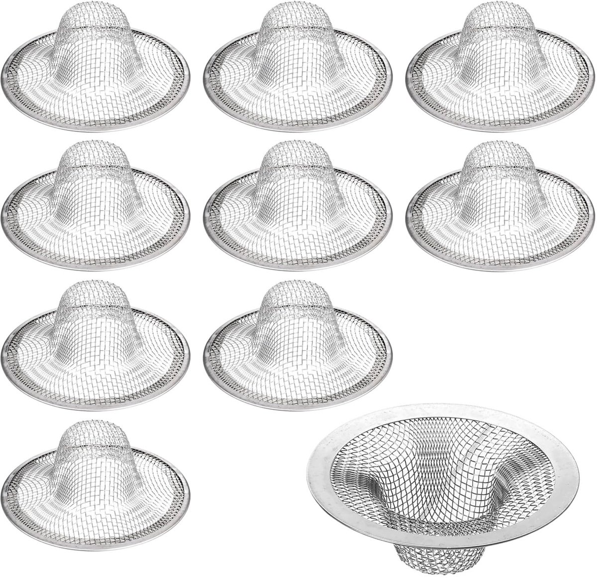 10 stuks afvoerzeef, roestvrij staal, 7 cm, haarzeef, wastafel, fijnmazig design, wastafelzeef, eenvoudig te reinigen, anti-verstopping, kan worden gebruikt voor badkuip, keukenspoelbakken