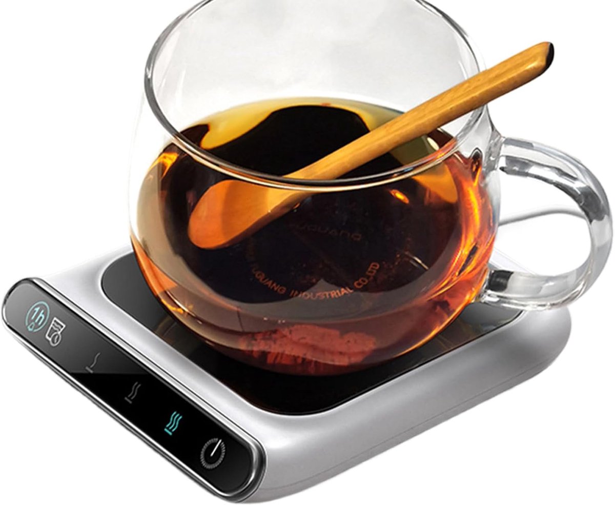 Koffiekopjeswarmer - Verwarmd 13,2 x 11,8 x 2 cm, onderzetter van ABS PC en siliconen, elektrische drankverwarmer met drie temperatuurregelingen, bekerwarmer voor thuis - wit