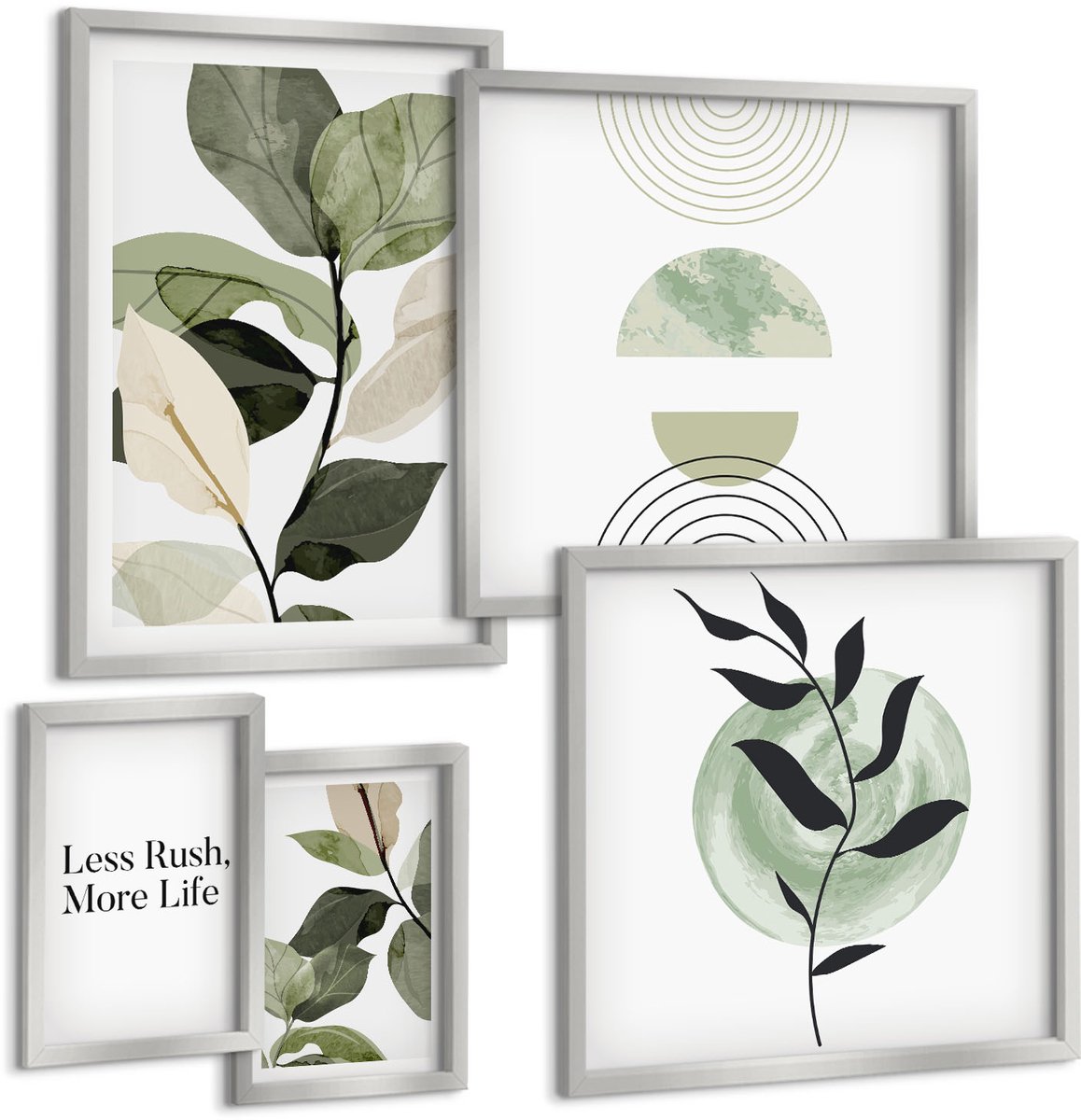 Coloray 5-Delige Schilderij Set - Botanische Abstracte Vormen In Boho-Rustieke Stijl - 20 x 30 cm - Wanddecoratie - Schilderijen Set - Interieur - Decoratieve Schilderijen