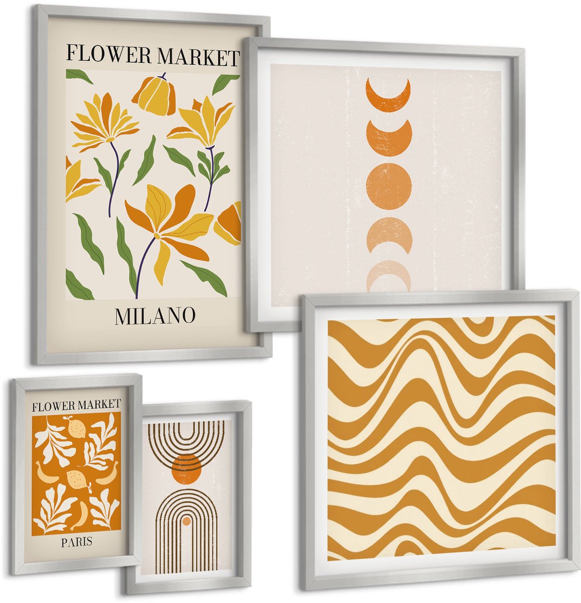 Coloray 5-Delige Schilderij Set - Tropische Planten En Zomerse Decoraties - 20 x 30 cm - Decoratieve Schilderijen - Wanddecoratie - Hal - Interieur Decoratie