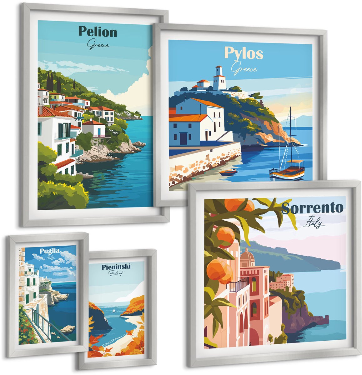 Coloray 5-Delige Schilderij Set - Strandthema Met Schelpen En Zeegolven - 20 x 30 cm - Moderne Wanddecoratie - Woonkamer
