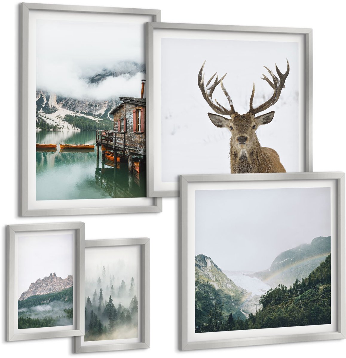 Coloray 5-Delige Schilderij Set - Zeezicht Met Griekse Architectuur - 20 x 30 cm - Muurdecoratie - Decoratieve Schilderijen - Wohnzimmer - Stijlvolle Muurdecoratie