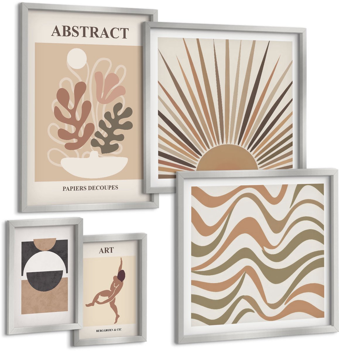 Coloray 5-Delige Schilderij Set - Abstracte Patronen In Aquarelstijl - 20 x 30 cm - Wanddecoratie - Schilderijen Set - Interieur