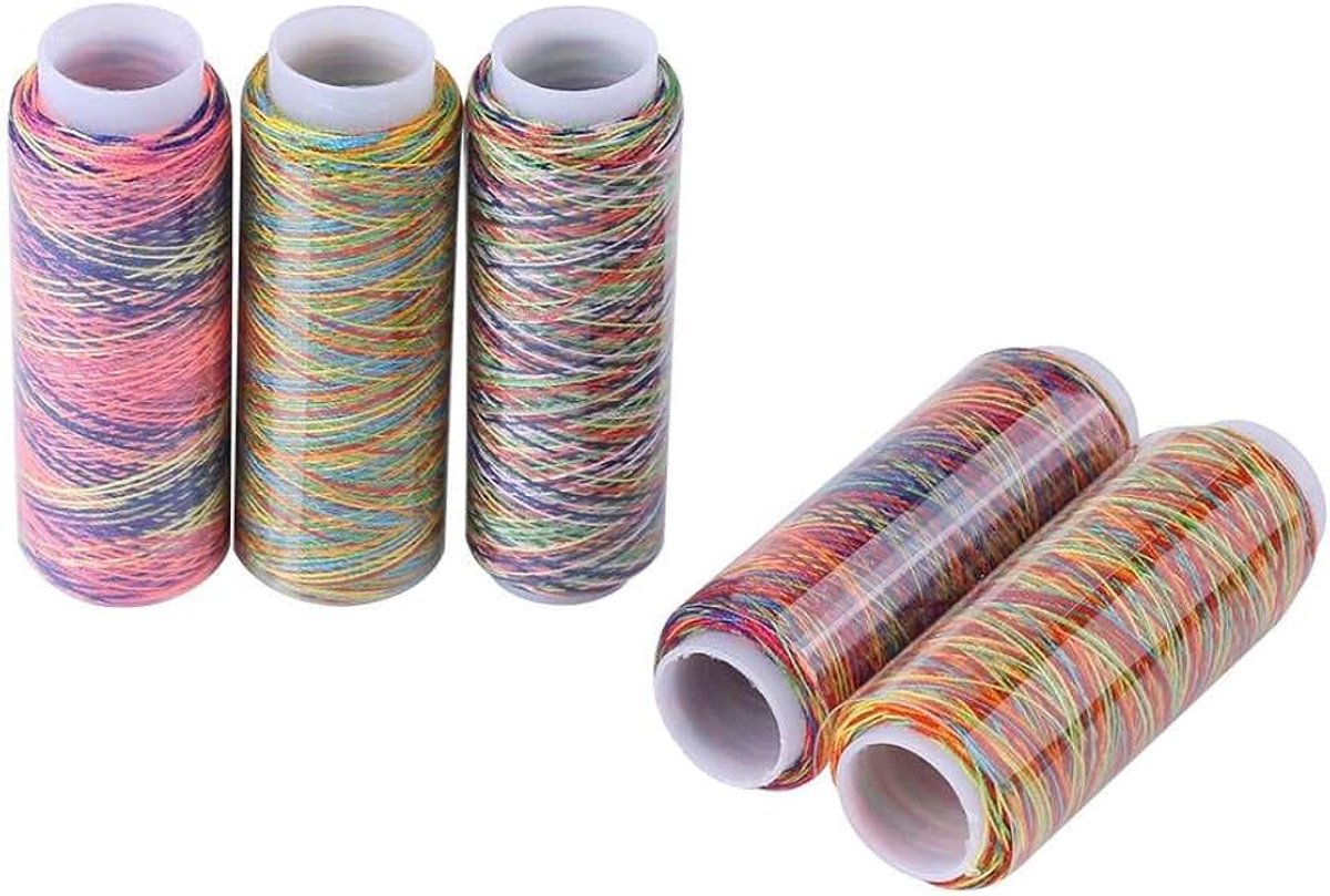 Multicolor Gradiënt Naaigaren - 5 Spoelen Naaigaren - Duurzaam en Stevig - Meerkleurig - Voor Naaimachine en Handmatig Gebruik - 110 Mete...