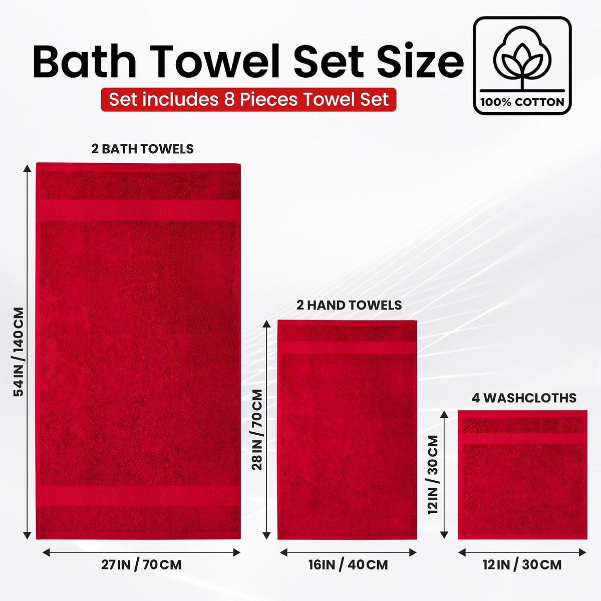 Xclusives 8-Delige Handdoekenset | 100% Katoen | 2 Badhanddoeken, 2 Handdoeken, 4 Washandjes | Zacht & Zeer Absorberend | Voor Badkamer, Sportschool, Douche, Spa & Hotel