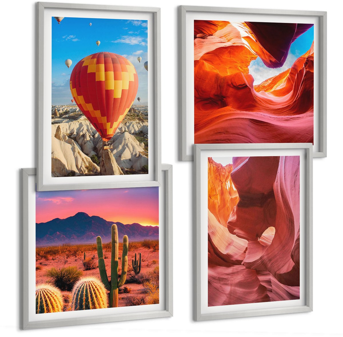 Coloray 4-Delige Schilderij Set - Woestijnklooflandschappen En Ballonvaart - 40 x 40 cm En 40 x 60 cm - Wanddecoratie - Muurdecoratie - Moderne Interieurdecoratie - Moderne Wanddecoratie