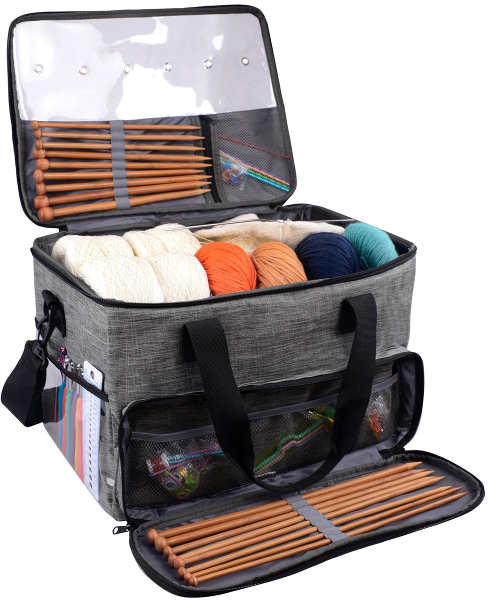 Opbergtas, Haaktas, Wol Opbergtas, Brei Opberg Organizer met Schouderband 124cm (48,8") - Grijs