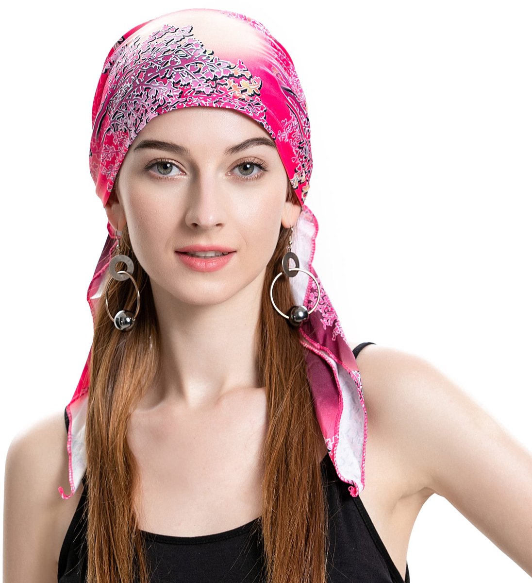 Beanie voor dames, zomer, te gebruiken tijdens chemo, tulband, voorgebonden sjaal, Bloem Roze, one size