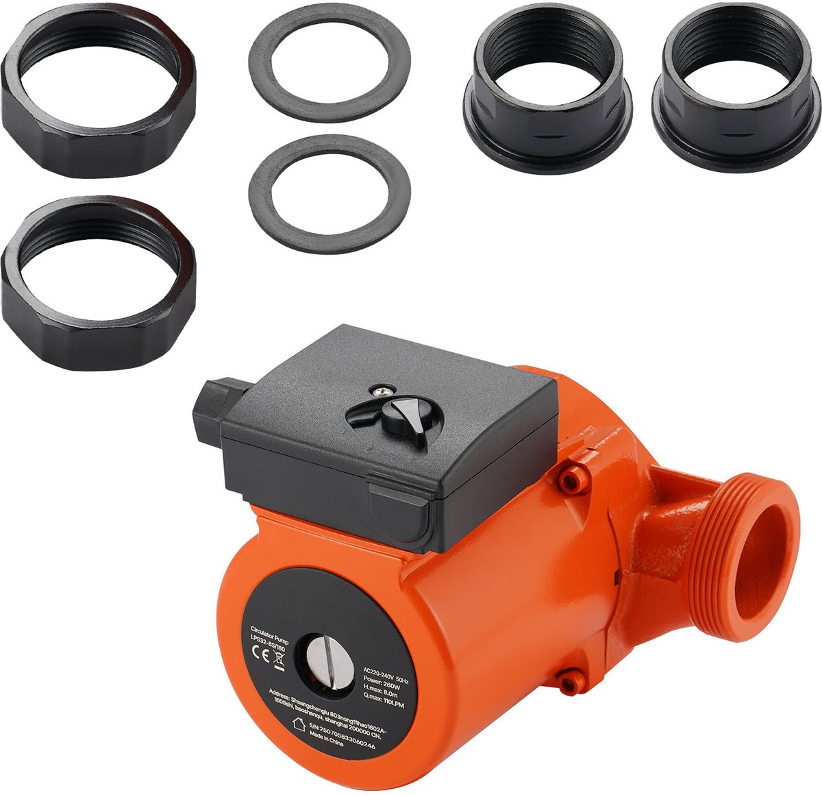 Gietijzeren Circulatiepomp LPS32-8S/180, 3/8 pk, 110 L/min, Warmwatercirculatie, Schroefdraadaansluiting, 3-Traps Snelheidsregeling, Stille Werking, Geschikt voor Huisverwarmingssystemen