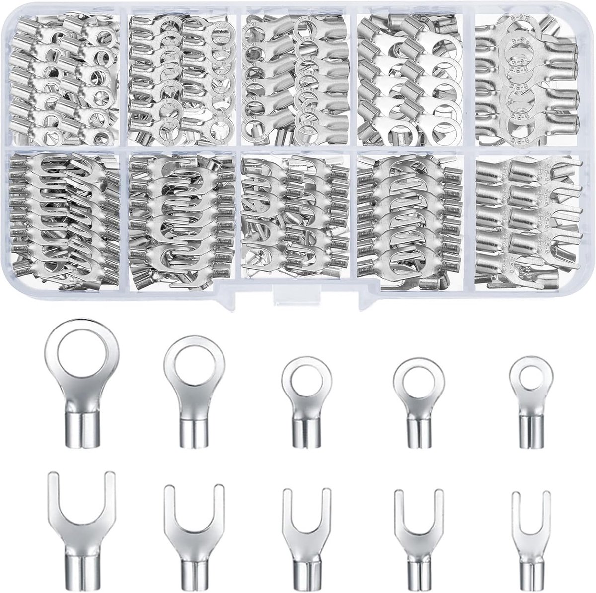 320 stuks kabelspoelingen, set, voorgeboorde koperklemmen, kabelspoel, ringkabelspoelen, klemmen voor auto, motorfiets, boten, accukabeltjes, 0,5-1,5/1,5-2,5/2,5-4 mm2