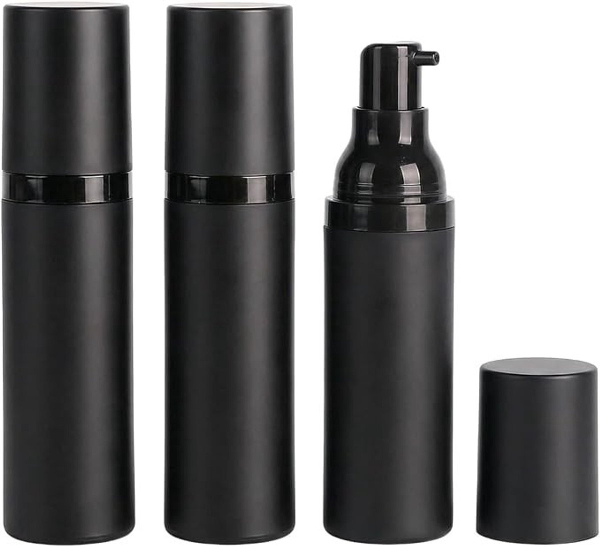 PolkaHome 3 Stuks 50ml Airless Pompflessen Zwart Mat Vacuüm Dispenser voor Huidverzorging en Cosmetica