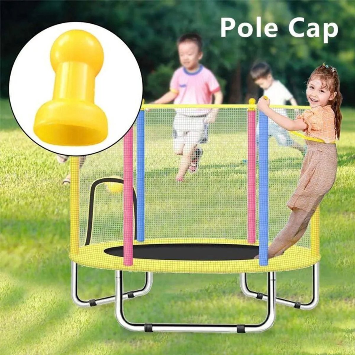 Veiligheidshelm Geschikt voor kindertrampolinepalen, basis Geschikt voor nethaak, gele metalen veiligheidsring Geschikt voor G-vormige trampolinehoes van glasvezel, eindkap Geschikt voor net