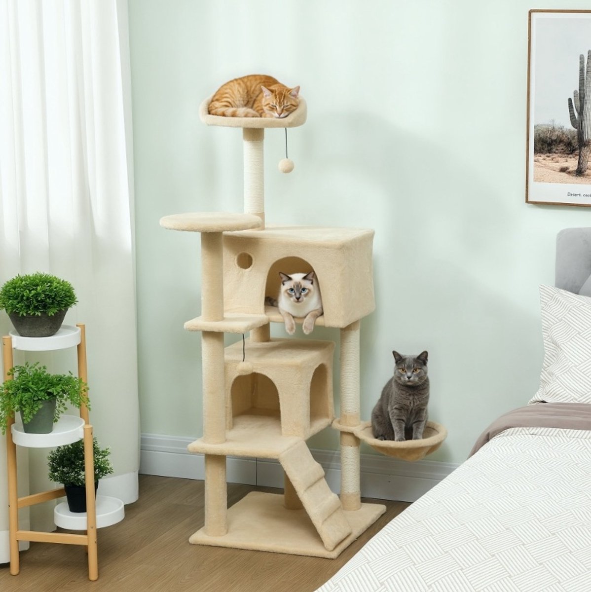 MODFU - Krabpaal - 140 Cm - Met Hangmat En Huisje - Sisal - Beige