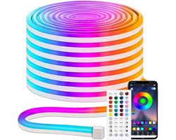 INextStation RGB LED Strip Light 5M, 12V LED Rope Light met APP & afstandsbediening, kleur veranderende muziek Sync neon licht strip flexibel voor slaapkamer, Gaming, feest en binnen buiten decoraties