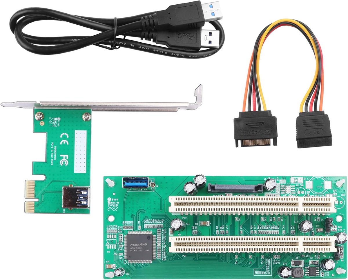 1X naar PCI adapterkaart, dubbele sleuf converter met externe SATA-voeding, plug & play voor geluid/netwerk/fiscale kaart goud