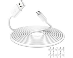 Naar micro-voedingskabel 3 m, verlengvoedingskabel voor WyzeCam, WyzeCam Pan, YI Camera, NestCam Indoor, Netvue, KasaCam Indoor, Furbo Dog, Blink, USB-oplaadkabel voor beveiligingscamera. (10 M)