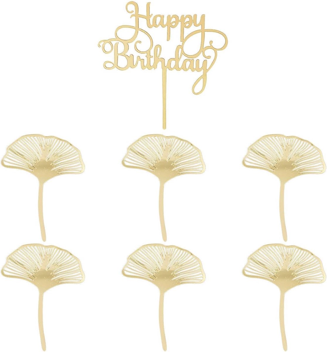 Dailygoods- Taartaccessoires Ginkgo-bladeren - Taarttopper - Decoratie set - Bakaccessoires - Wenskaart - Acryl 6 stuks - Taartdecoratie