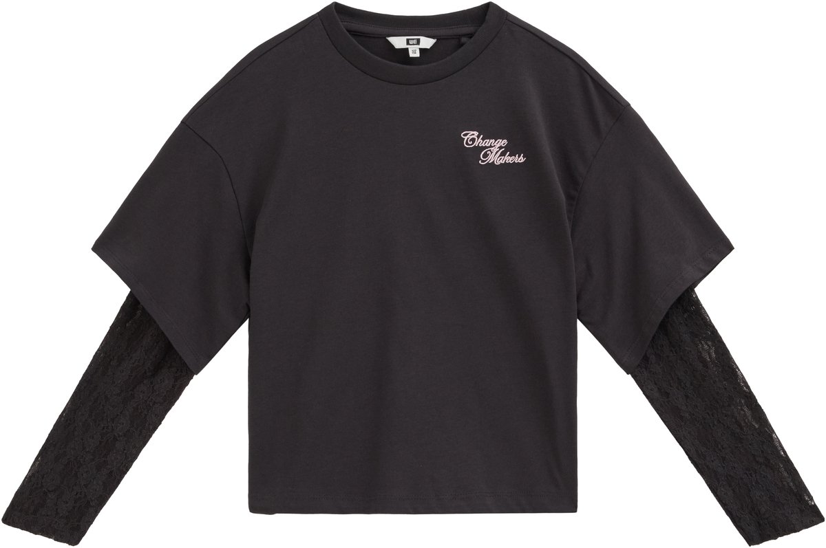 WE Fashion Meisjes T-shirt met kanten mouwen