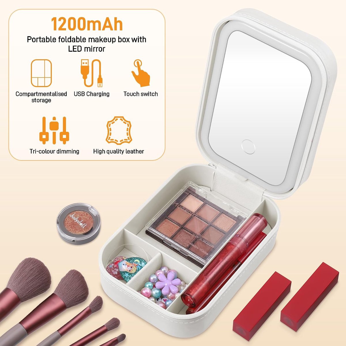 Dailygoods- Make-uptas met led-verlichte spiegel - Draagbare Cosmetica Koffer - Make-uptas Klein - Organizer voor Reizen - 1200mAh Accu - 16.5x11.5x6cm - Cosmeticakoffer