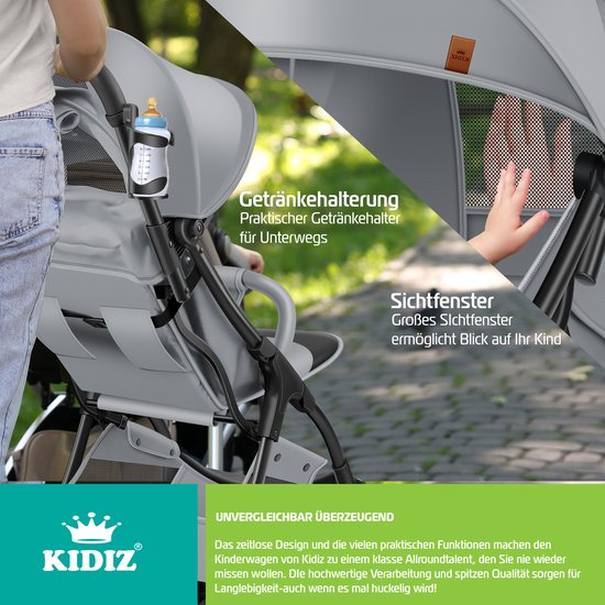 KIDIZ® Kinderwagen Premium - inklapbare buggy met ligstand - 360° wielen en 5-puntsgordel - grijs van Kidiz — afbeelding 2