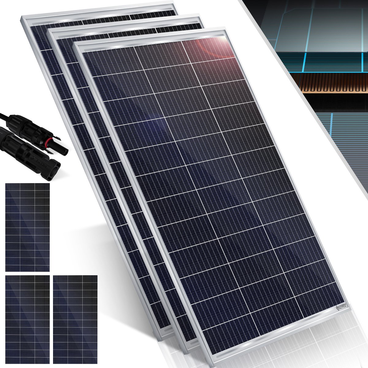 KESSER® Zonnepaneel - Monokristallijn 165 W - 18 V voor 12 V accu's - IP65 aluminium frame - set van 3