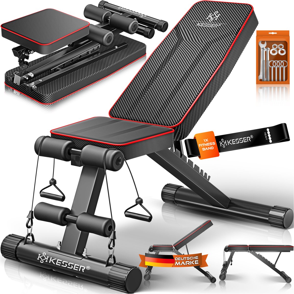 KESSER® Halterbank - opklapbaar en verstelbaar - belastbaar tot 500 kg - zwart/rood