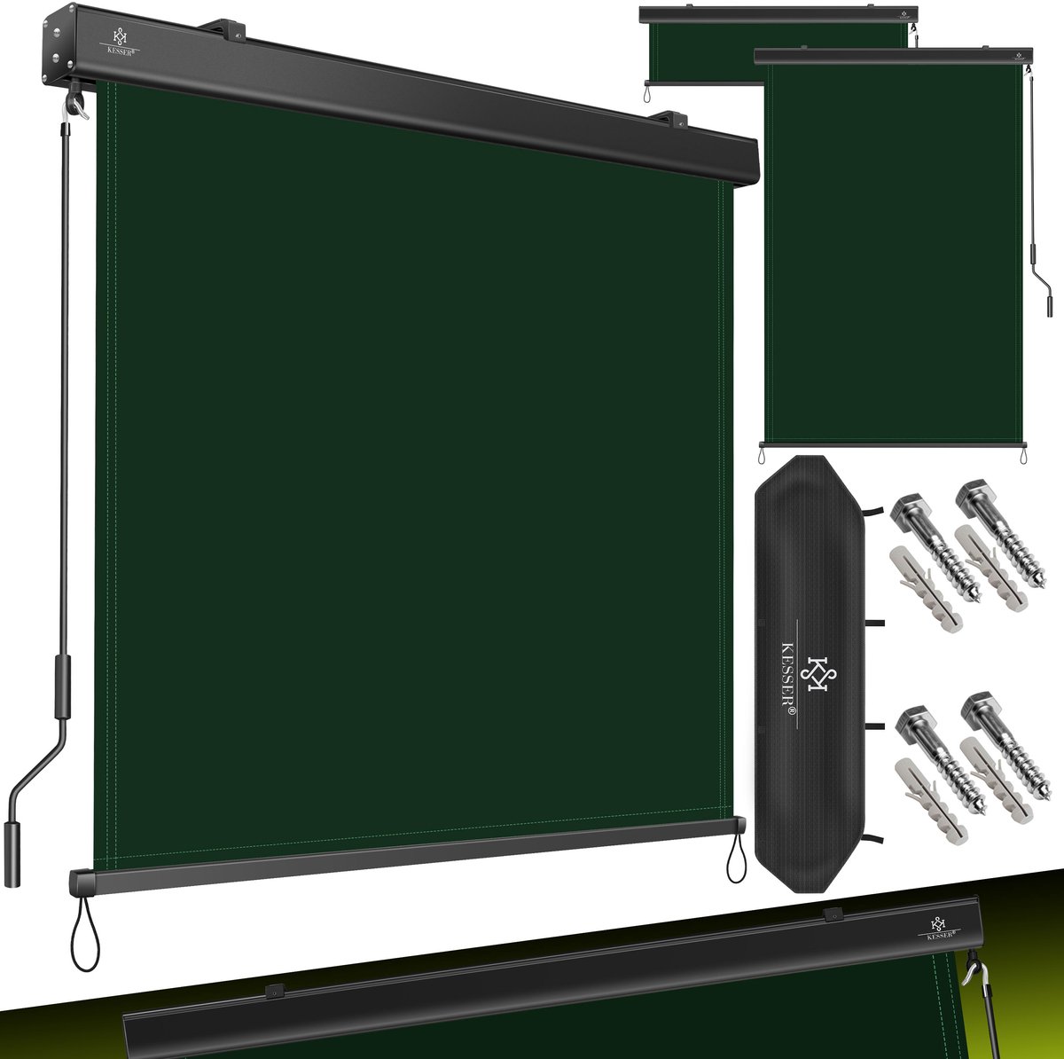 KESSER® Verticale zonwering - Balkonscherm met handslinger - Zon- en inkijkbescherming - Donkergroen 180 x 250 cm