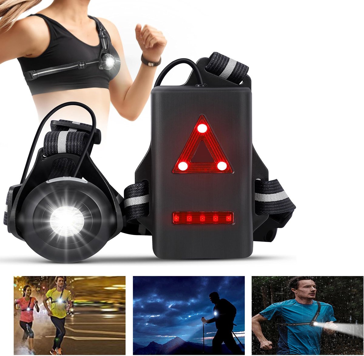 Positielicht, Oplaadbare Borstlamp, Met Reflecterende Strips en Knipperende Led-Waarschuwingslampjes Aan de Achterkant, 90° Verstelbare Stralingshoek.