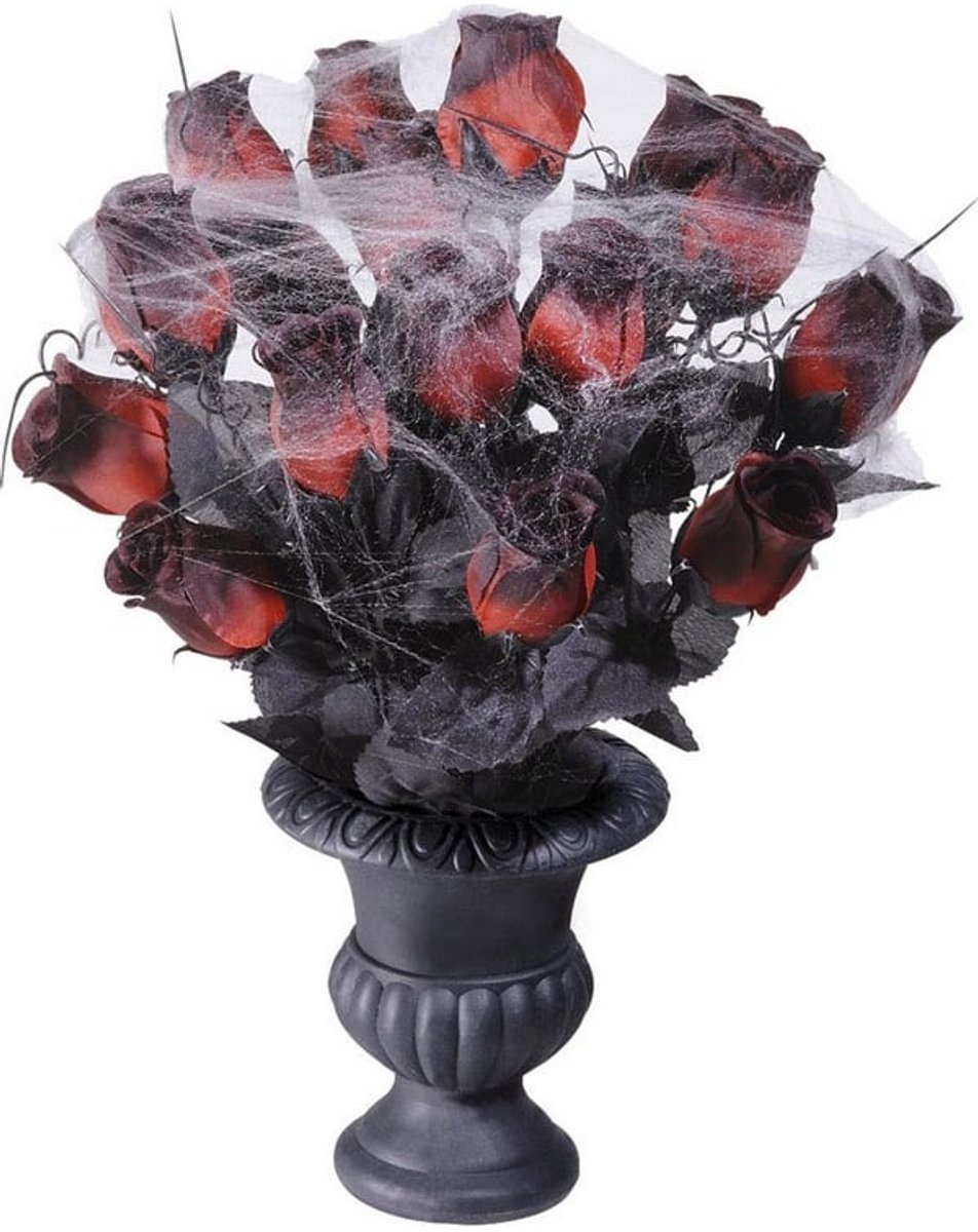 Vegaoo - Bosje rode Halloween rozen met spinnenweb