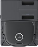 Bovenaanzicht van de Eufy robotstofzuiger en station met compartimenten voor schoon en vuil water.