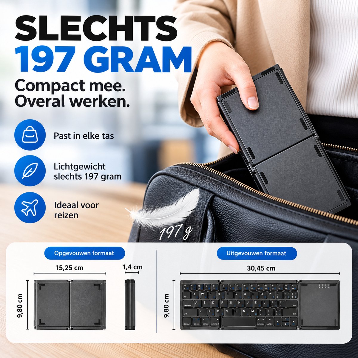 IMENGINE® Opvouwbaar Bluetooth Toetsenbord met Touchpad – Draadloos QWERTY Keyboard – 197g – Voor Tablet, iPad, Smartphone, Laptop & PC – Oplaadbaar — cadeau in Gadgets - foto 2