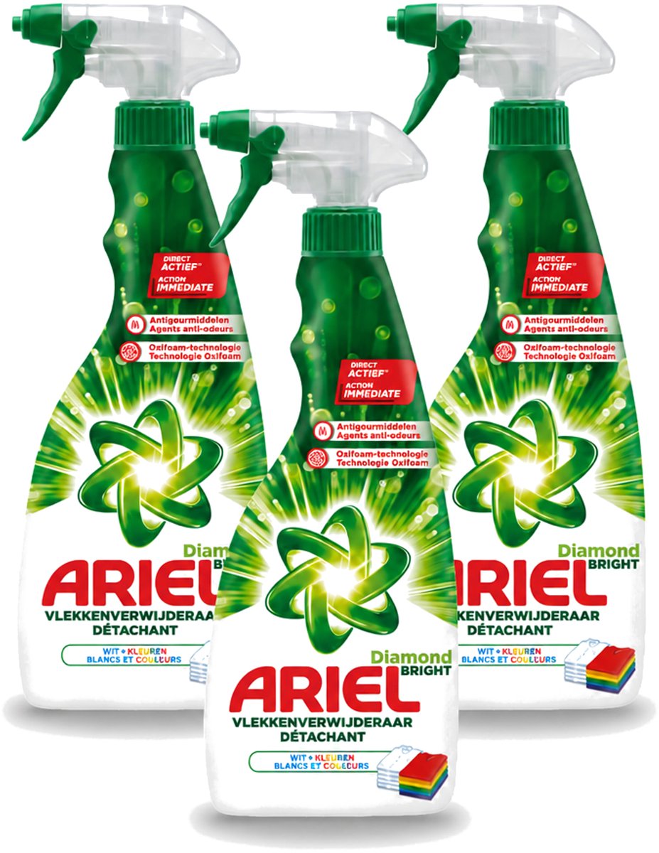 3 x Ariel Diamond Bright - Vloeibare Vlekverwijderaar - Witte en Gekleurde Was - 30 Wasbeurten - Voordeelverpakking - 3 stuks