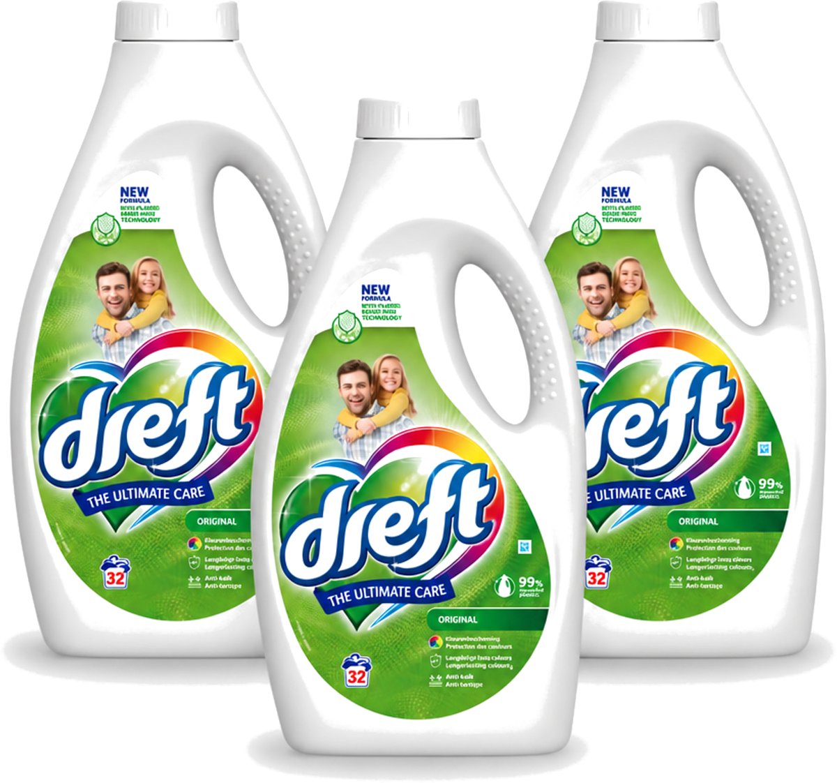 3 x Dreft - Ultimate Care - Vloeibaar Wasmiddel - Gekleurde Was - Original - 32 Wasbeurten - Voordeelverpakking - 3 stuks