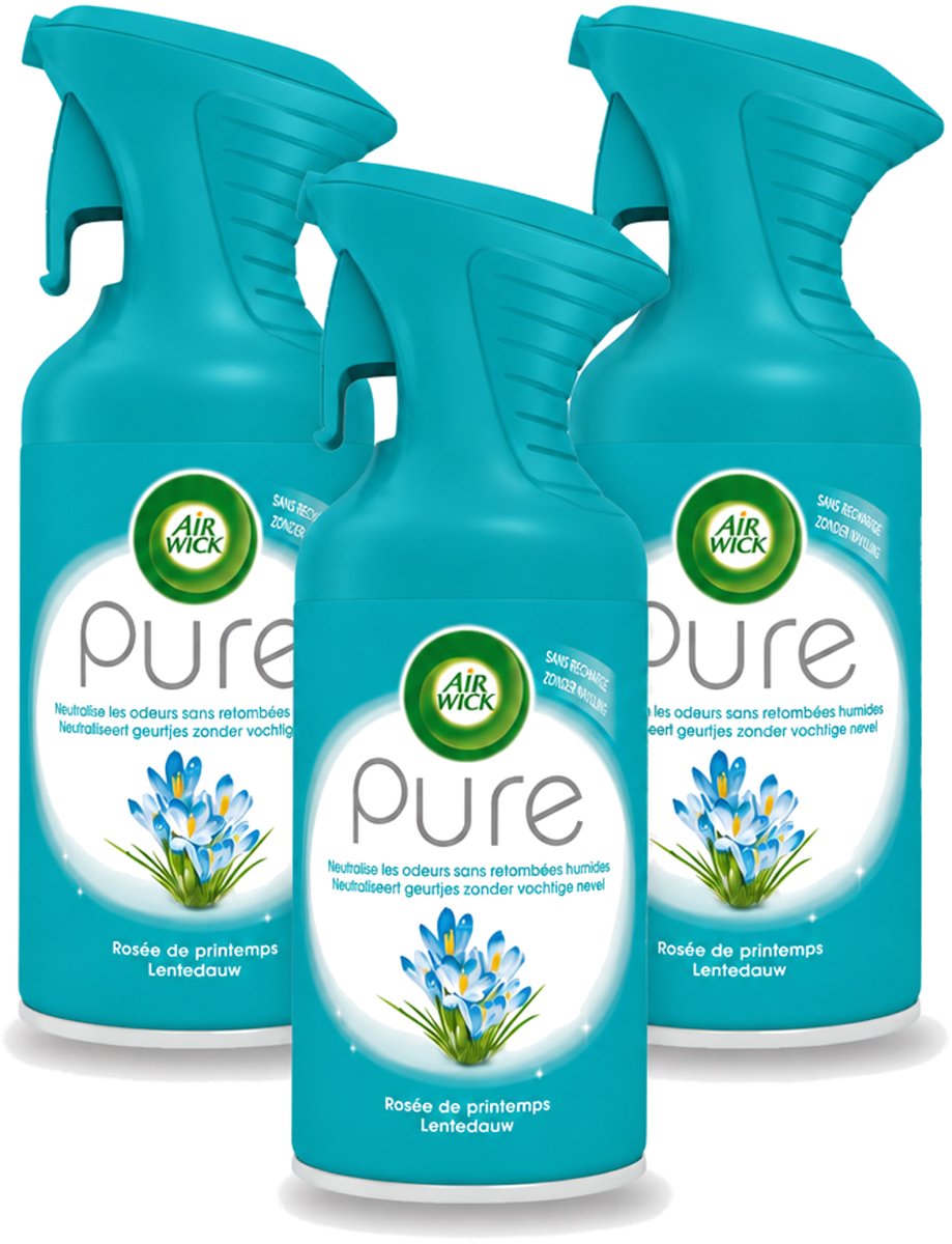 3 x Air Wick - Luchtverfrisser Spray - Pure Lentedauw - 250ml - Bulkverpakking - 3 stuks
