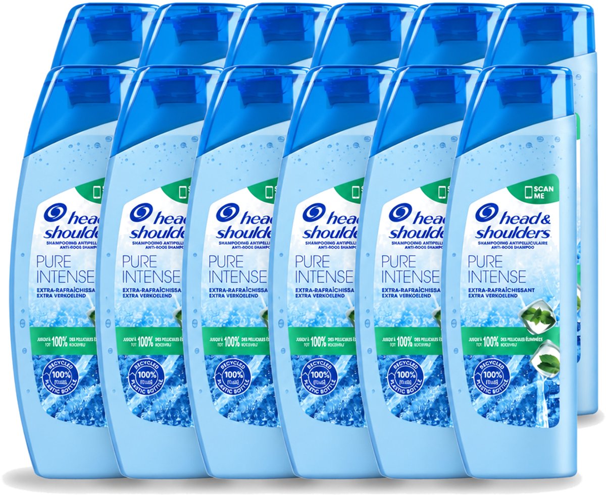 12 x Head & Shoulders - Anti-Roos Shampoo - Pure Intense - Extra Verkoelend - 250 ml - Voordeelverpakking - 12 stuks