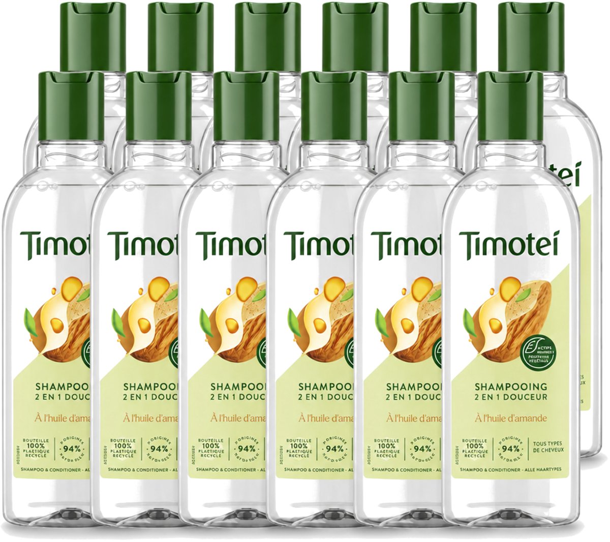 12 x Timotei - Shampoo - Amandelolie - 2in1 - Alle haartypes - 300ml - Voordeelverpakking - 12 stuks