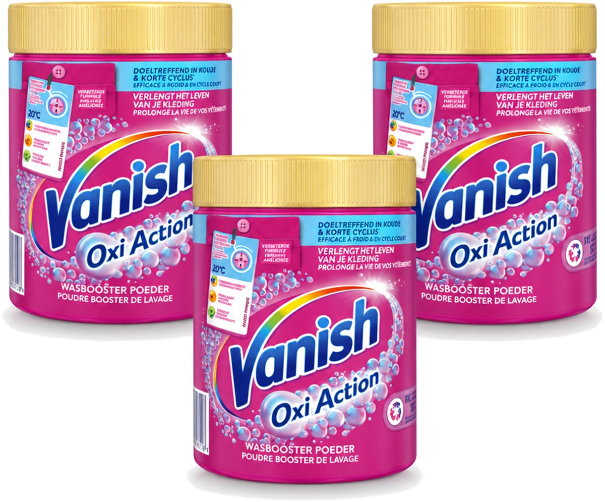 3 x Vanish Oxi Action - Vlekkenverwijderaar Poeder - Gekleurde Was - 1 Kg - Voordeelverpakking - 3 stuks
