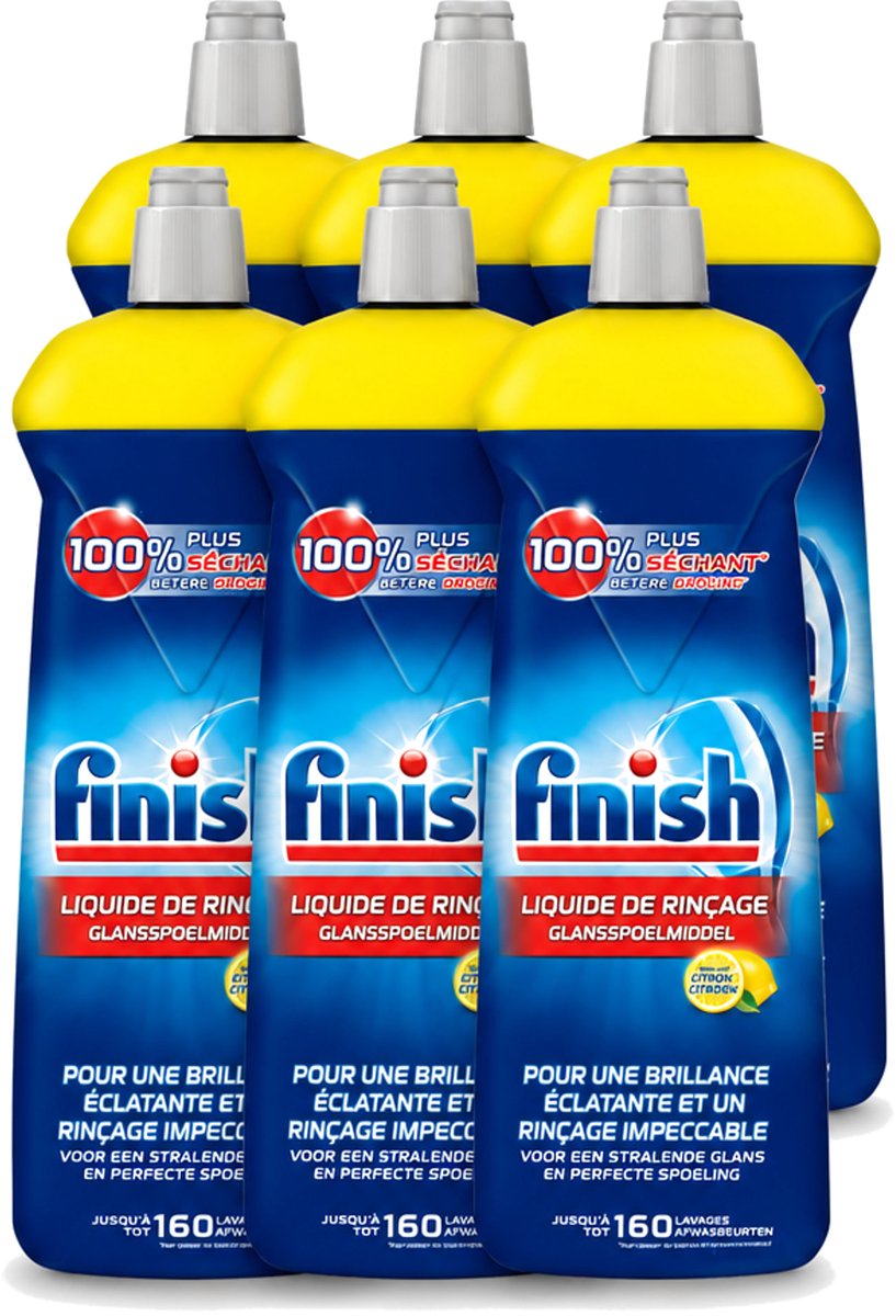 6 x Finish - Glansspoelmiddel - Citroen - Stralende glans - Tot 160 Afwasbeurten - 800 ml - Voordeelverpakking - 6 stuks