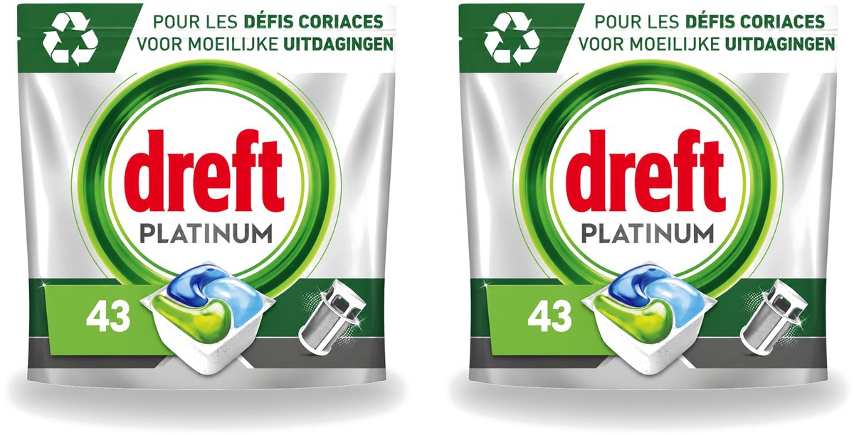 2 x Dreft Platinum - All In One - Vaatwascapsules - 43 Afwasbeurten - Voordeelverpakking - 2 stuks