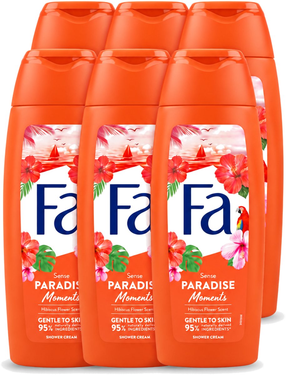 6 x Fa - Paradise Moments - Douchecrème - Hibiscusbloem - 250 ml - Voordeelverpakking - 6 stuks