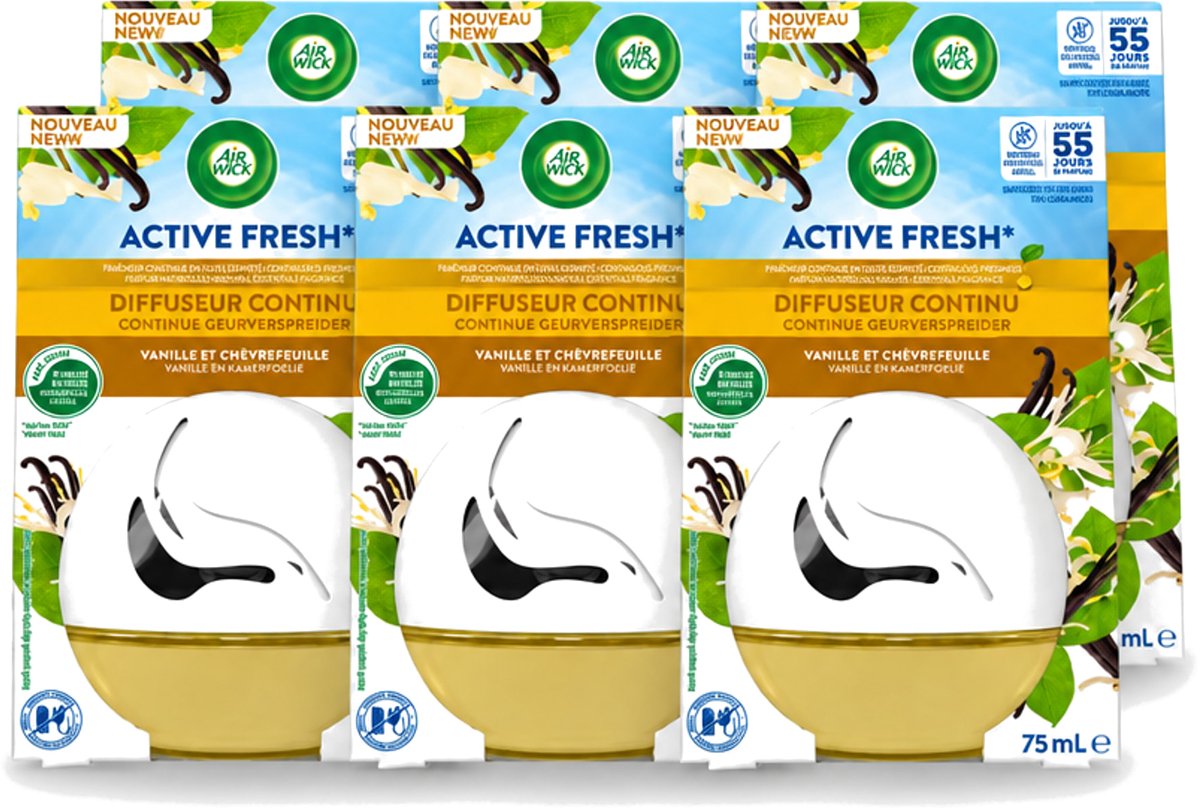 6 x Air Wick Decosphere - Luchtverfrisser - Vanille & Kamperfoelie - 75ml - Voordeelverpakking - 6 stuks