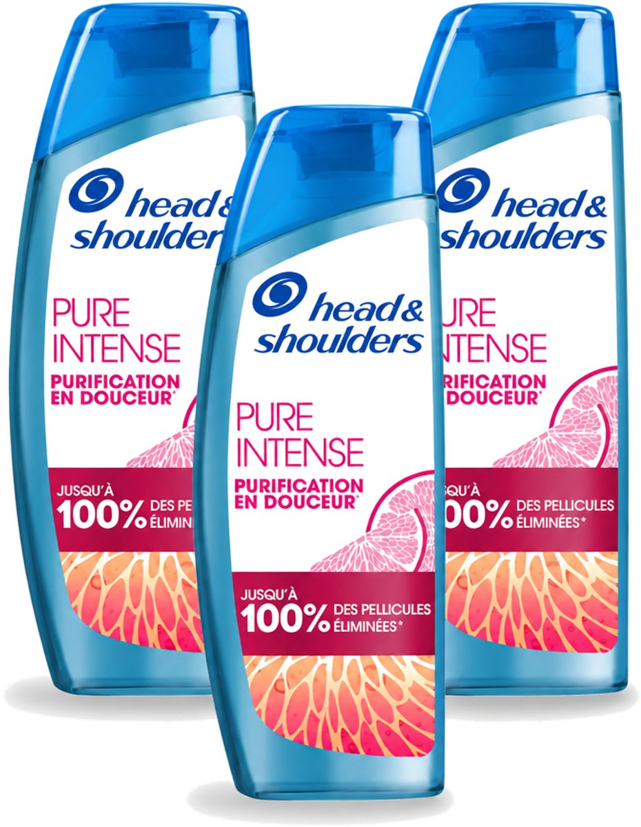 3 x Head & Shoulders - Anti-Roos Shampoo - Pure Intense - Grapefruit - 250 ml - Voordeelverpakking - 3 stuks