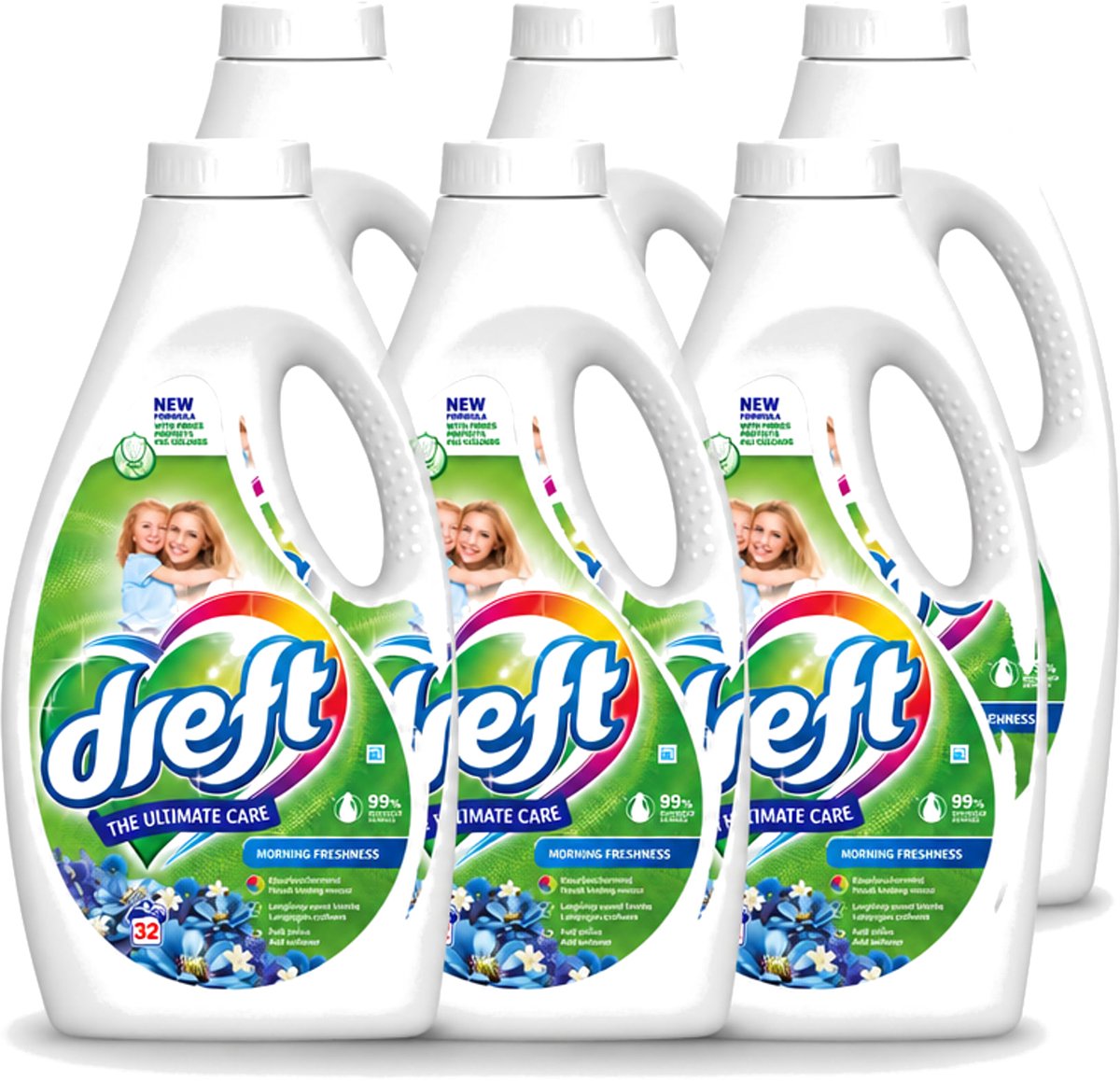 6 x Dreft - Ultimate Care - Vloeibaar Wasmiddel - Gekleurde Was - Ochtendfris - 32 Wasbeurten - Voordeelverpakking - 6 stuks
