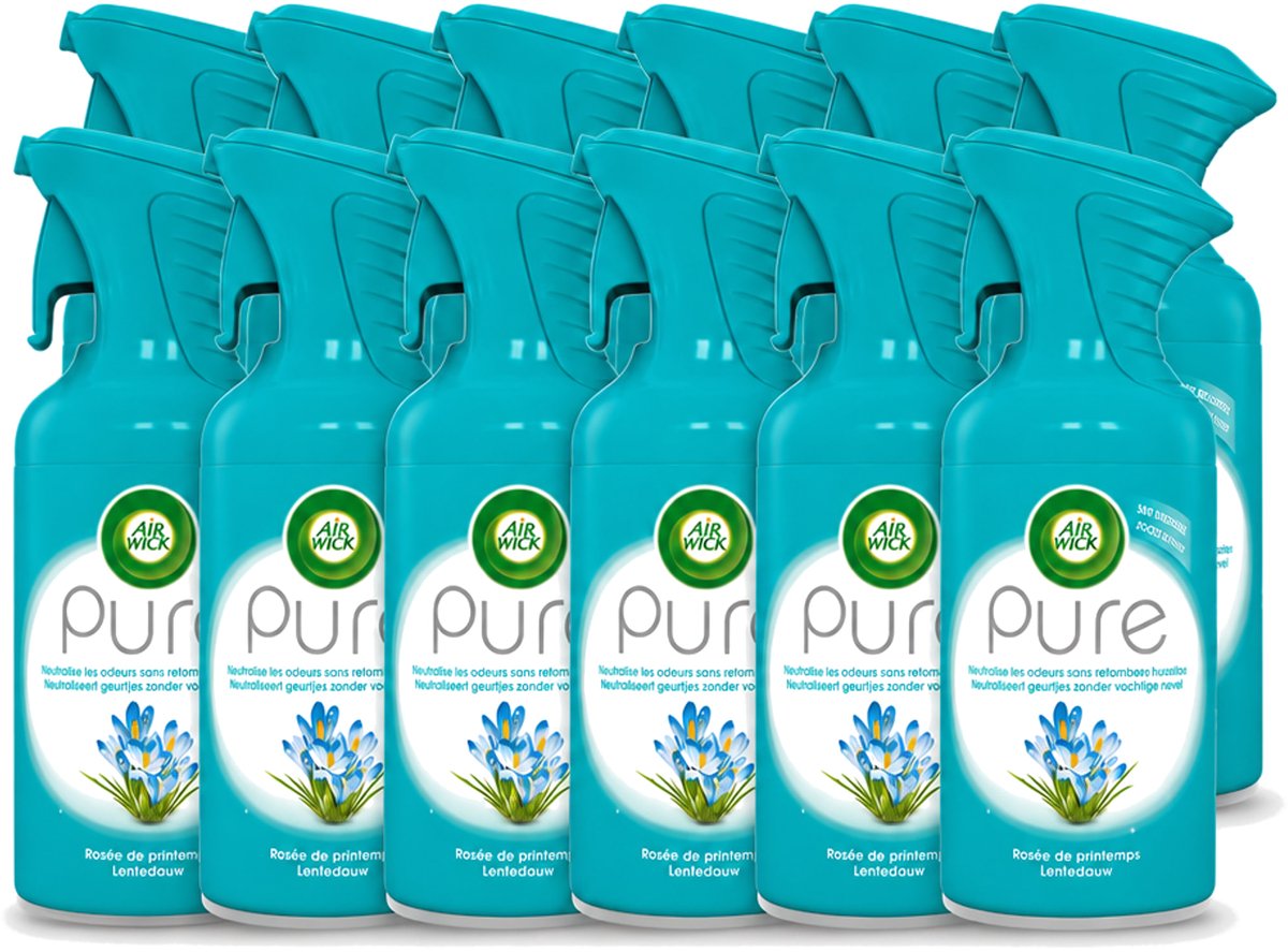 12 x Air Wick - Luchtverfrisser Spray - Pure Lentedauw - 250ml - Voordeelverpakking - 12 stuks