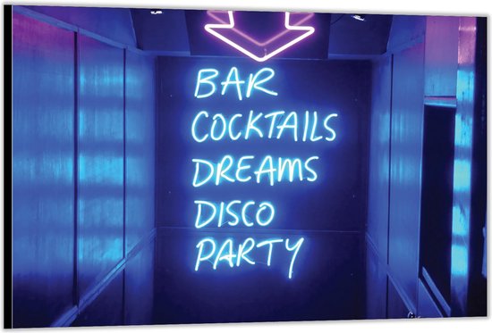Dibond –Bar Cocktails Dreams Disco Party– 90x60cm Foto op Dibond;Aluminium (Wanddecoratie van metaal)