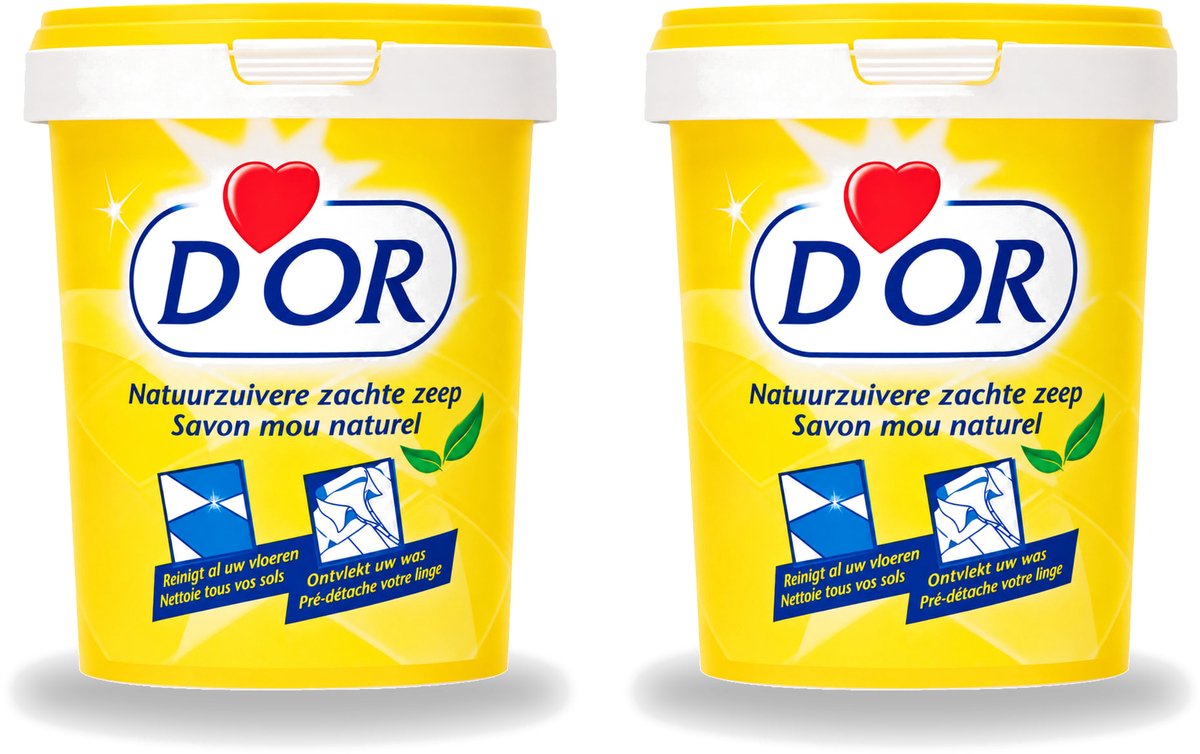 2 x D'Or - Natuurzuivere Zachte Zeep - Vast Zeepmiddel - Voor Vloeren en Was - 1 kg - Bulkverpakking - 2 stuks